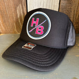 Hermosa Beach SO PITTED! :: HB SURFBOARD High Crown Trucker Hat - Black (Curved Brim)