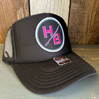 Hermosa Beach SO PITTED! :: HB SURFBOARD High Crown Trucker Hat - Black (Curved Brim)