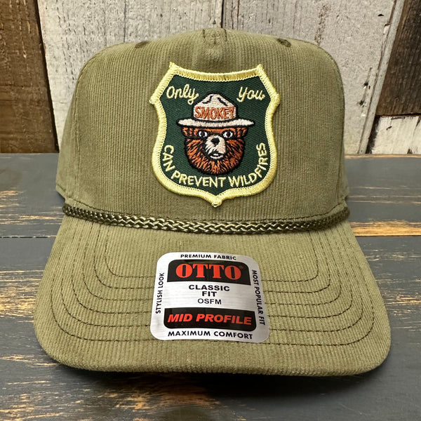 SMOKEY BEAR :: ONLY YOU CAN PREVENT FOREST FIRES Corduroy Baseball Cap - Olive Green