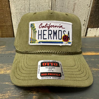 Hermosa Beach CALIFORNIA LICENSE PLATE Corduroy Baseball Cap - Olive Green