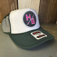 Hermosa Beach SO PITTED! :: HB SURFBOARD High Crown Trucker Hat - Dark Green/White