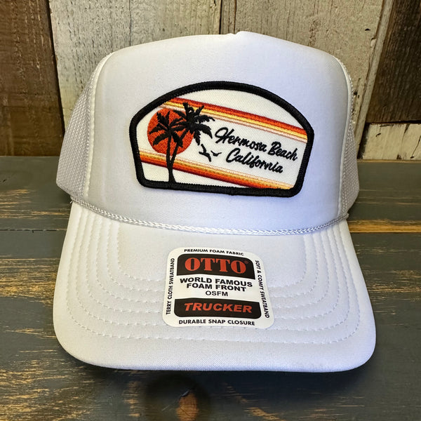 Hermosa Beach RETRO SUNSET High Crown Trucker Hat - White