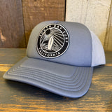 SOUTH BAY SURF (Black Patch) 6 Panel Trucker Hat - Steel/White