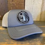 SOUTH BAY SURF (Black Patch) 6 Panel Trucker Hat - Steel/White