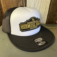 Hermosa Beach ARE YOU ESTABLISHED? Trucker Hat - Black/White (Flat Brim)