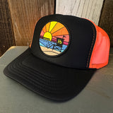 Hermosa Beach OBLIGATORY SUNSET Trucker Hat - Black/Neon Orange