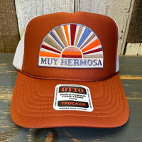 Hermosa Beach MUY HERMOSA High Crown Trucker Hat - Texas Orange/White