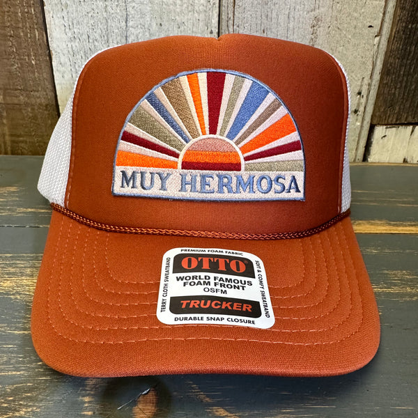 Hermosa Beach MUY HERMOSA High Crown Trucker Hat - Texas Orange/White
