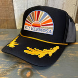 Hermosa Beach MUY HERMOSA 5 Panel High Crown Mesh Back Captain Trucker Hat- Black/Gold