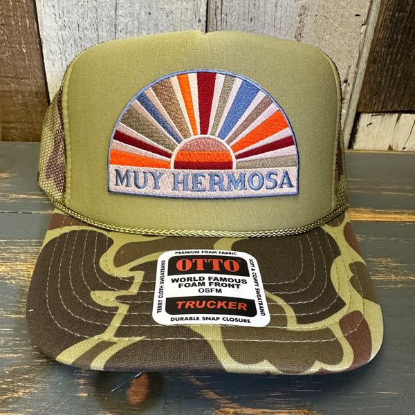 Hermosa Beach MUY HERMOSA Trucker Hat - CAMOUFLAGE Green/Light Loden/Green