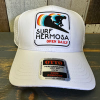 Hermosa Beach SURF HERMOSA :: OPEN DAILY - 6 Panel Low Profile Baseball Cap - White