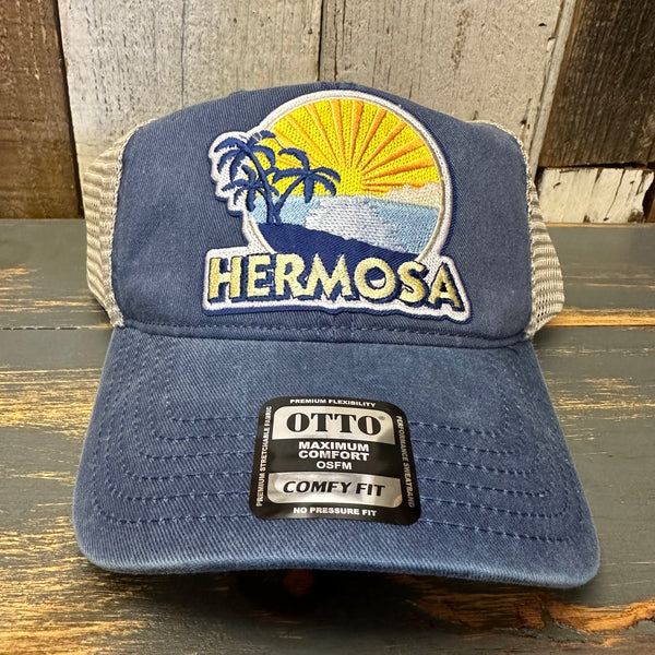Hermosa Beach FIESTA Low Profile Trucker Hat - Vintage Wash Navy Blue/Khaki