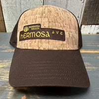 Hermosa Beach HERMOSA AVE Premium Cork Low Profile Mesh Back Trucker Hat - (Brown/Cork)