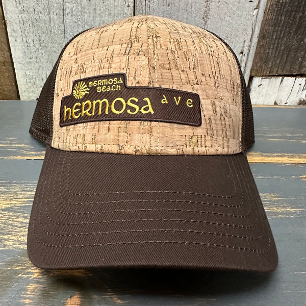 Hermosa Beach HERMOSA AVE Premium Cork Low Profile Mesh Back Trucker Hat - (Brown/Cork)