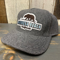 Hermosa Beach SURFING GRIZZLY BEAR Melton Wool Blend Baseball Cap - Heather Grey