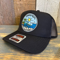 Hermosa Beach SHOREFRONT - 5 Panel Mid Profile Mesh Back Trucker Hat - Black