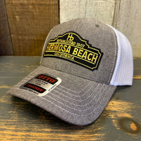 Hermosa Beach ARE YOU ESTABLISHED? 6 Panel Low Profile Mesh Back Trucker Hat - Charcoal Grey/White