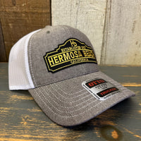 Hermosa Beach ARE YOU ESTABLISHED? 6 Panel Low Profile Mesh Back Trucker Hat - Charcoal Grey/White