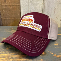 Hermosa Beach WOODIE 6 Panel Low Profile Mesh Back Trucker Hat - Maroon/Khaki