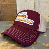 Hermosa Beach WOODIE 6 Panel Low Profile Mesh Back Trucker Hat - Maroon/Khaki