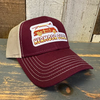 Hermosa Beach WOODIE 6 Panel Low Profile Mesh Back Trucker Hat - Maroon/Khaki