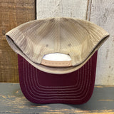 Hermosa Beach RETRO SUNSET Low Profile Mesh Back Trucker Hat - Maroon/Khaki