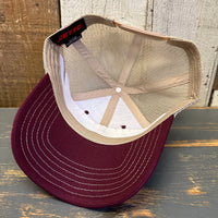 Hermosa Beach RETRO SUNSET Low Profile Mesh Back Trucker Hat - Maroon/Khaki