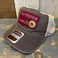 Hermosa Beach WELCOME SIGN 6 Panel Low Profile Trucker Hat - Dark Brown/Dark Brown/Khaki