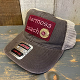 Hermosa Beach WELCOME SIGN 6 Panel Low Profile Trucker Hat - Dark Brown/Dark Brown/Khaki