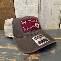Hermosa Beach WELCOME SIGN 6 Panel Low Profile Trucker Hat - Dark Brown/Dark Brown/Khaki