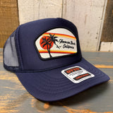 Hermosa Beach RETRO SUNSET High Crown Trucker Hat - Navy
