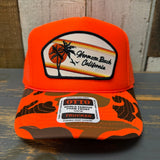 Hermosa Beach RETRO SUNSET High Crown Trucker Hat - Neon Orange Camo/Orange Backing