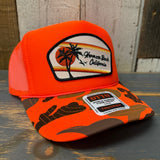 Hermosa Beach RETRO SUNSET High Crown Trucker Hat - Neon Orange Camo/Orange Backing