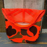 Hermosa Beach RETRO SUNSET High Crown Trucker Hat - Neon Orange Camo/Orange Backing