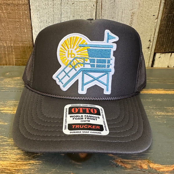 Hermosa Beach LIFEGUARD TOWER High Crown Trucker Hat - Charcoal (Curved Brim)