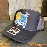 Hermosa Beach LIFEGUARD TOWER High Crown Trucker Hat - Charcoal (Curved Brim)