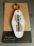 EXPLORE HERMOSA BEACH - THE BEST LITTLE BEACH CITY Retro Rainbow Motel Key Chain: White