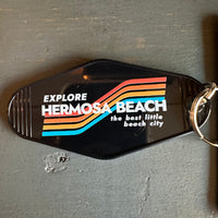 EXPLORE HERMOSA BEACH - THE BEST LITTLE BEACH CITY Retro Rainbow Motel Key Chain: : Black