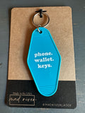 phone wallet keys - Retro Motel Keychain : Teal (white text)
