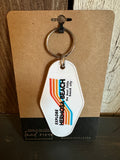 EXPLORE HERMOSA BEACH - THE BEST LITTLE BEACH CITY Retro Rainbow Motel Key Chain: White
