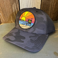 Hermosa Beach OBLIGATORY SUNSET :: "OTTO FLEX" 6 Panel Low Profile Mesh Back Trucker Hat - Midnight Camo