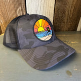 Hermosa Beach OBLIGATORY SUNSET :: "OTTO FLEX" 6 Panel Low Profile Mesh Back Trucker Hat - Midnight Camo