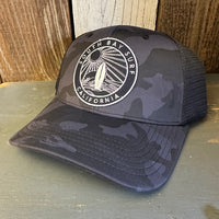 SOUTH BAY SURF (Navy Colored Patch) :: "OTTO FLEX" 6 Panel Low Profile Mesh Back Trucker Hat - Midnight Camo
