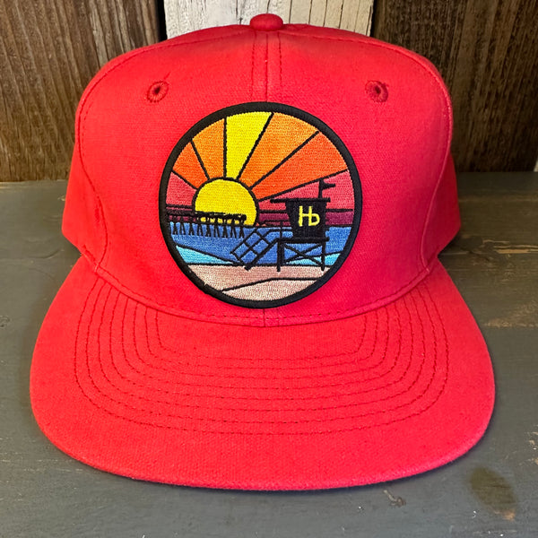 Hermosa Beach OBLIGATORY SUNSET - 6 Panel Mid Profile Baseball Cap - Red