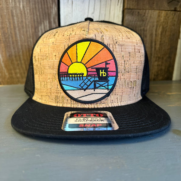 Hermosa Beach OBLIGATORY SUNSET Premium Cork Trucker Hat (Black)