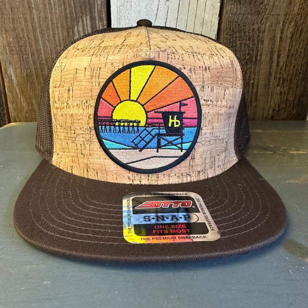 Hermosa Beach OBLIGATORY SUNSET Premium Cork Trucker Hat (Brown)