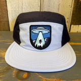 Two-tone black/grey nylon cap with Bigfoot UFO patch, suitable for everyday casual wear.