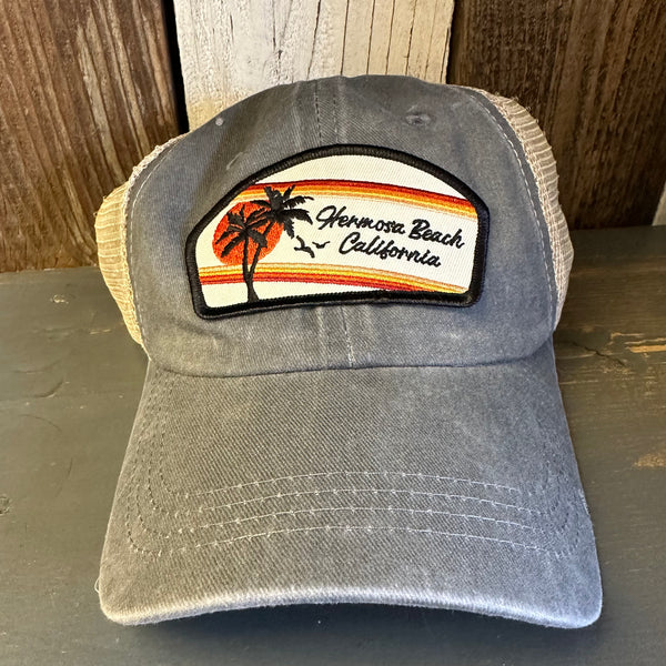 Hermosa Beach RETRO SUNSET 6 Panel Low Profile Mesh Hat - Light Grey/Khaki