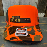 Hermosa Beach PIER AVE High Crown Trucker Hat - Neon Orange Hunters Camo