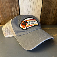 Hermosa Beach RETRO SUNSET 6 Panel Low Profile Mesh Hat - Light Grey/Khaki